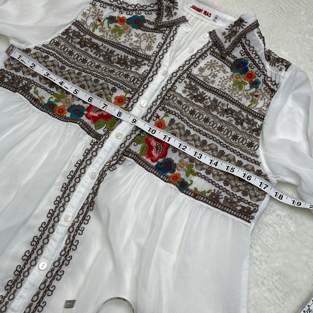 Johnny Was Sheer White Embroidered Button Front Tunic Size Small - Picture 6 of 9
